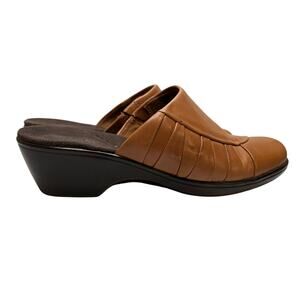 Clarks Bendables Leather Mules Women’s 8.5 – Camel Tan Open Heel Clogs